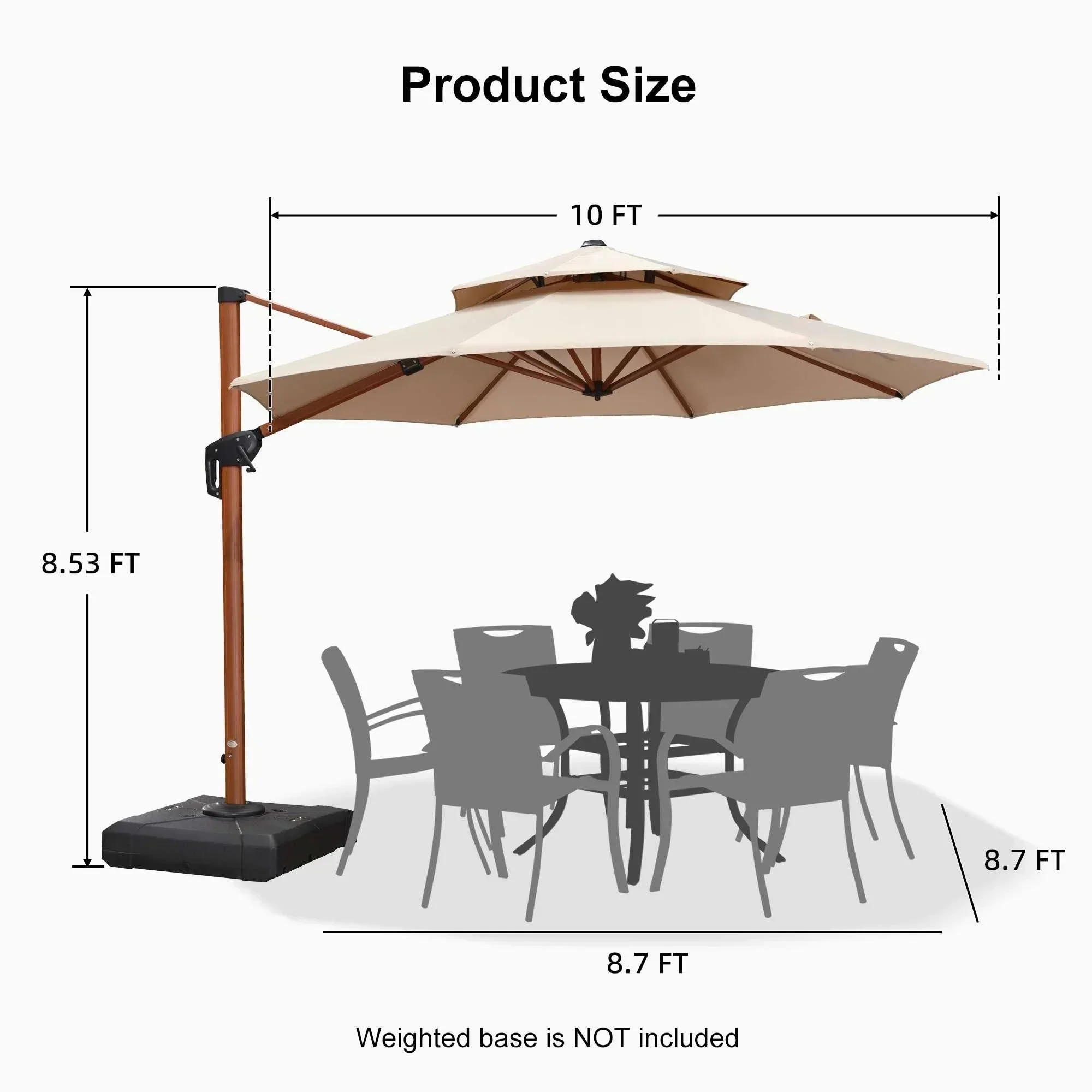 PURPLE LEAF Double Top 10 / 11 / 12 / 13 ft Round Aluminum Patio Umbrella in Wood Color - Image 93
