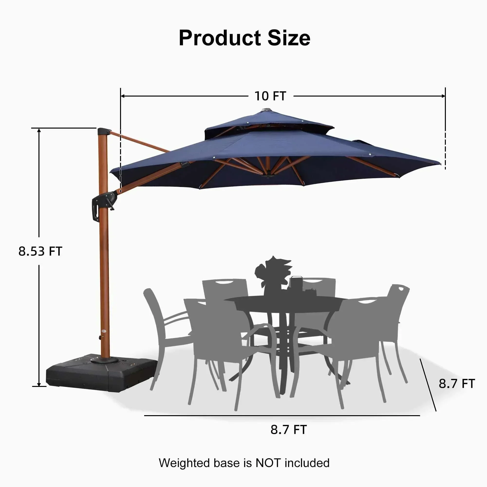 PURPLE LEAF Double Top 10 / 11 / 12 / 13 ft Round Aluminum Patio Umbrella in Wood Color - Image 94