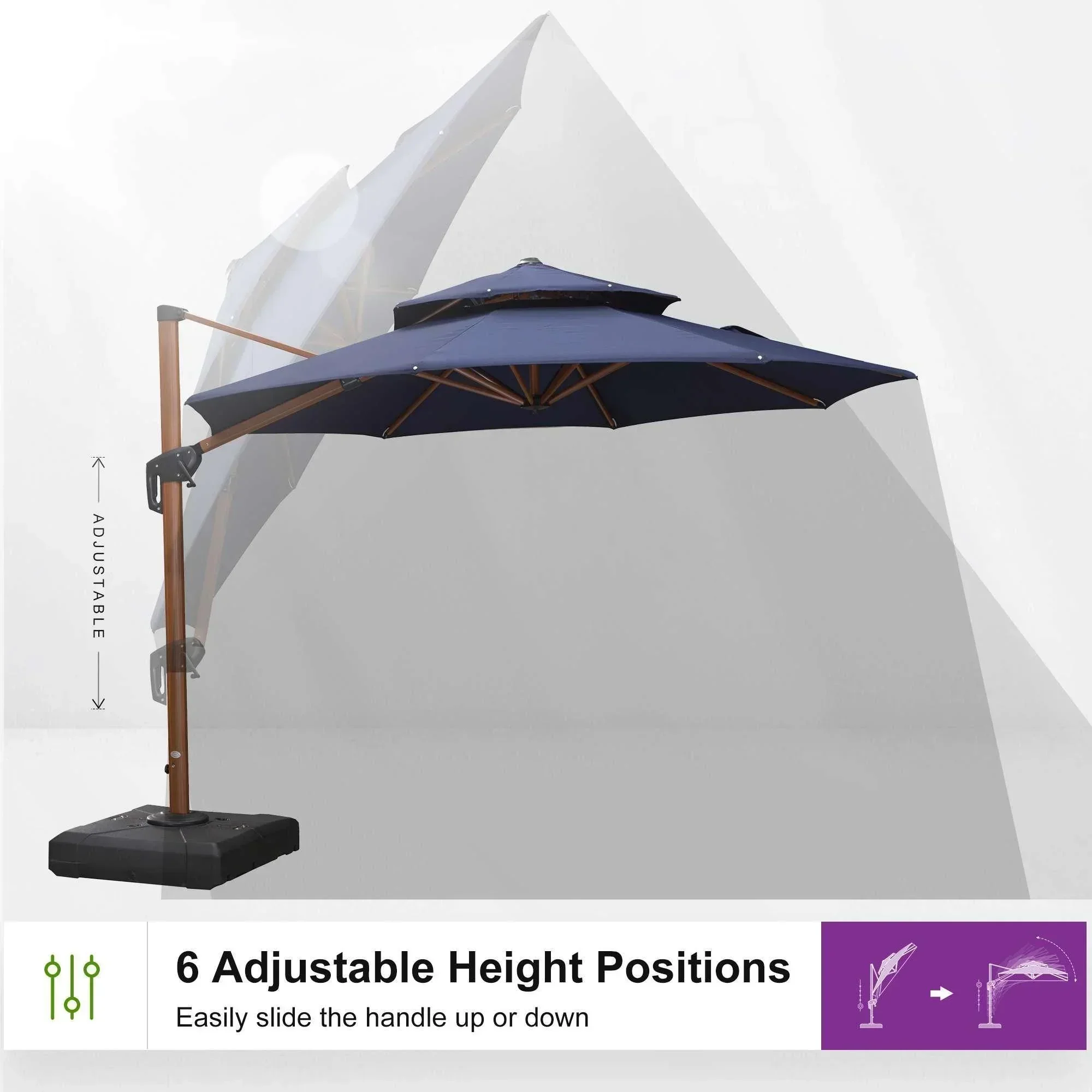 PURPLE LEAF Double Top 10 / 11 / 12 / 13 ft Round Aluminum Patio Umbrella in Wood Color - Image 95