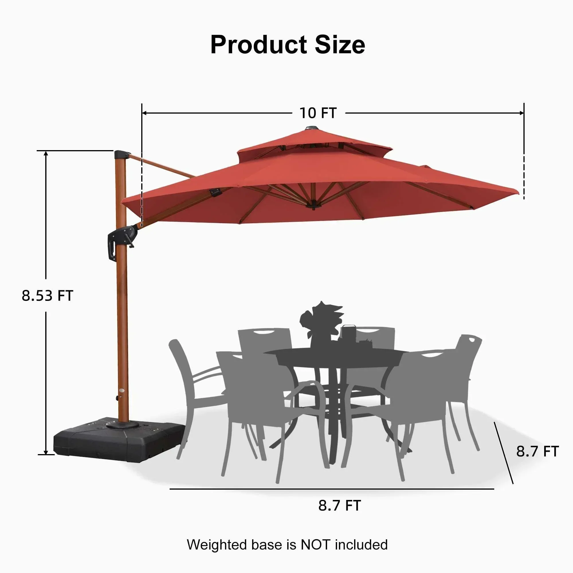 PURPLE LEAF Double Top 10 / 11 / 12 / 13 ft Round Aluminum Patio Umbrella in Wood Color - Image 96