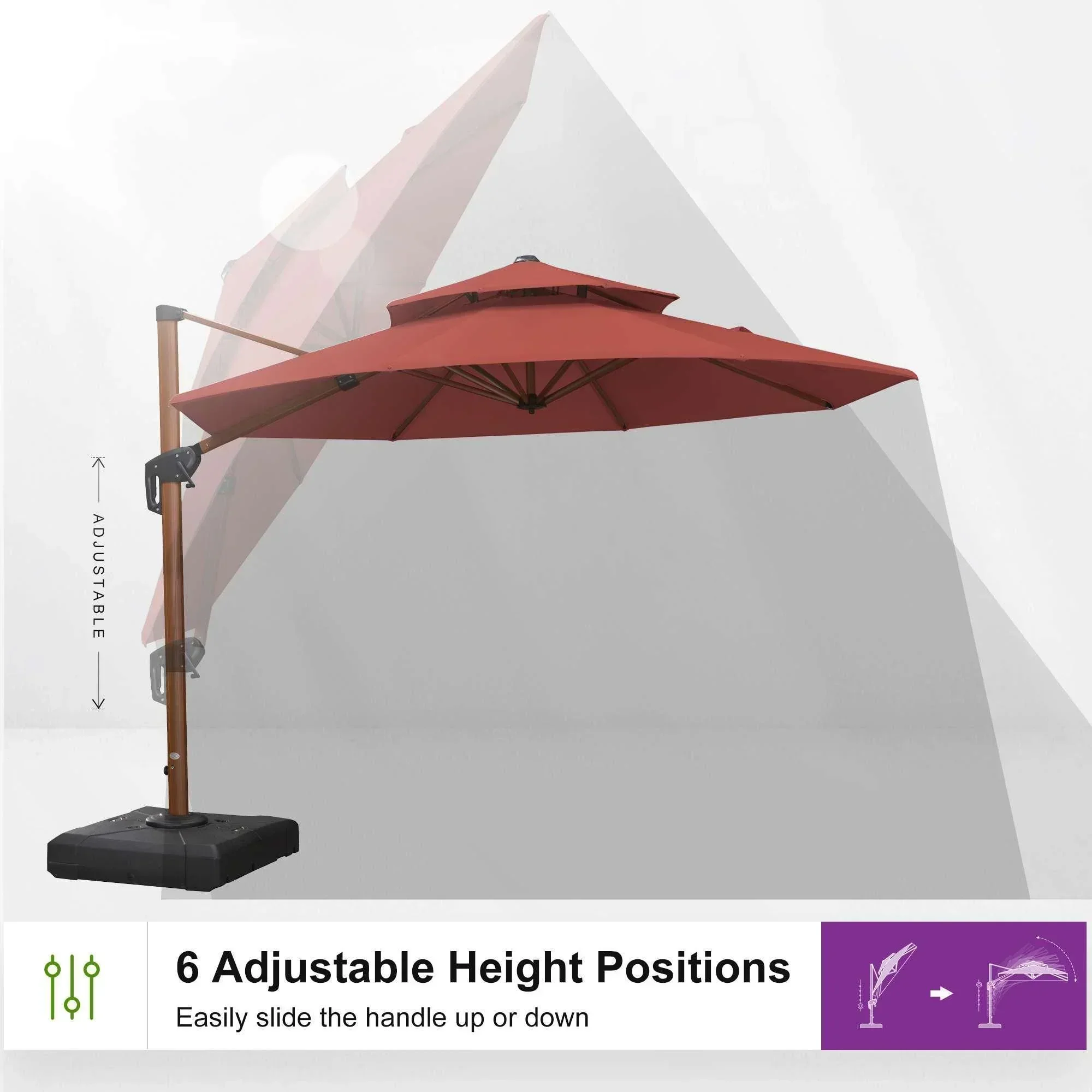 PURPLE LEAF Double Top 10 / 11 / 12 / 13 ft Round Aluminum Patio Umbrella in Wood Color - Image 97