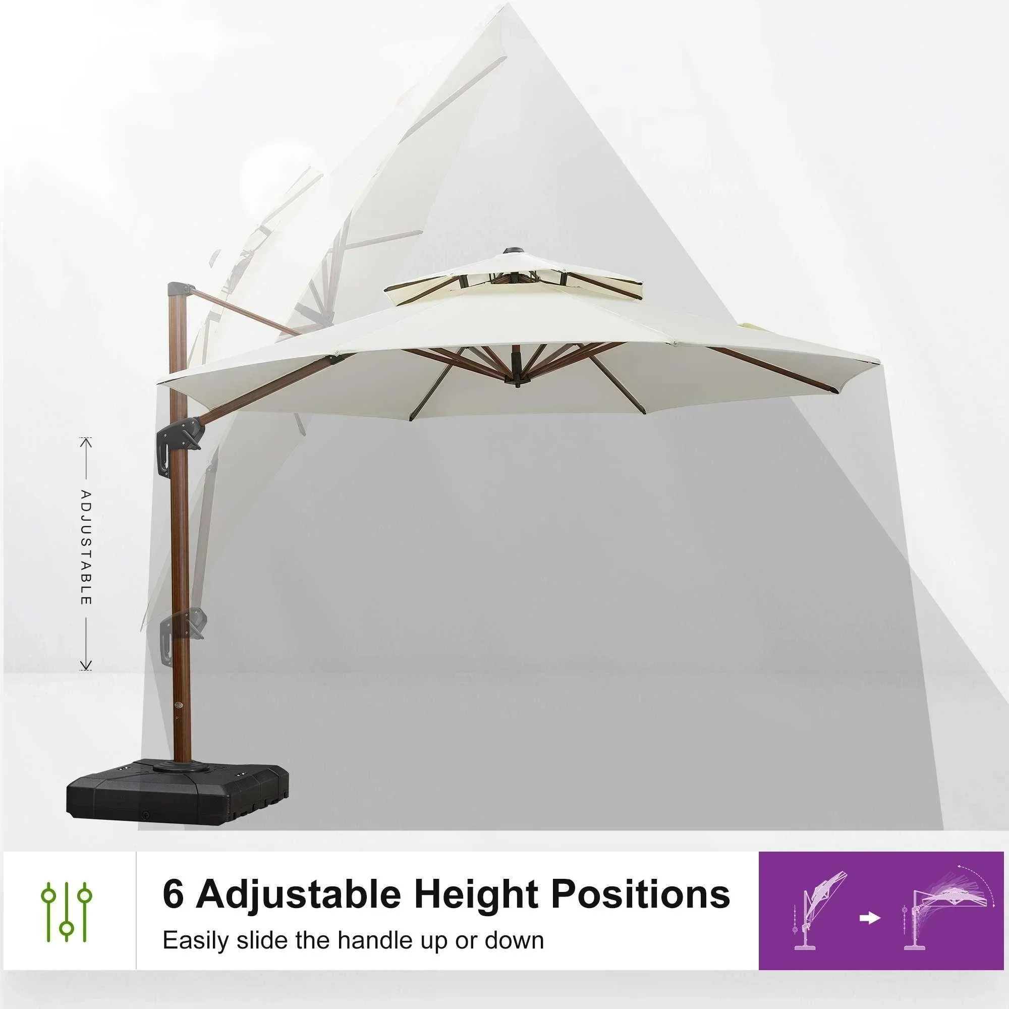 PURPLE LEAF Double Top 10 / 11 / 12 / 13 ft Round Aluminum Patio Umbrella in Wood Color - Image 98