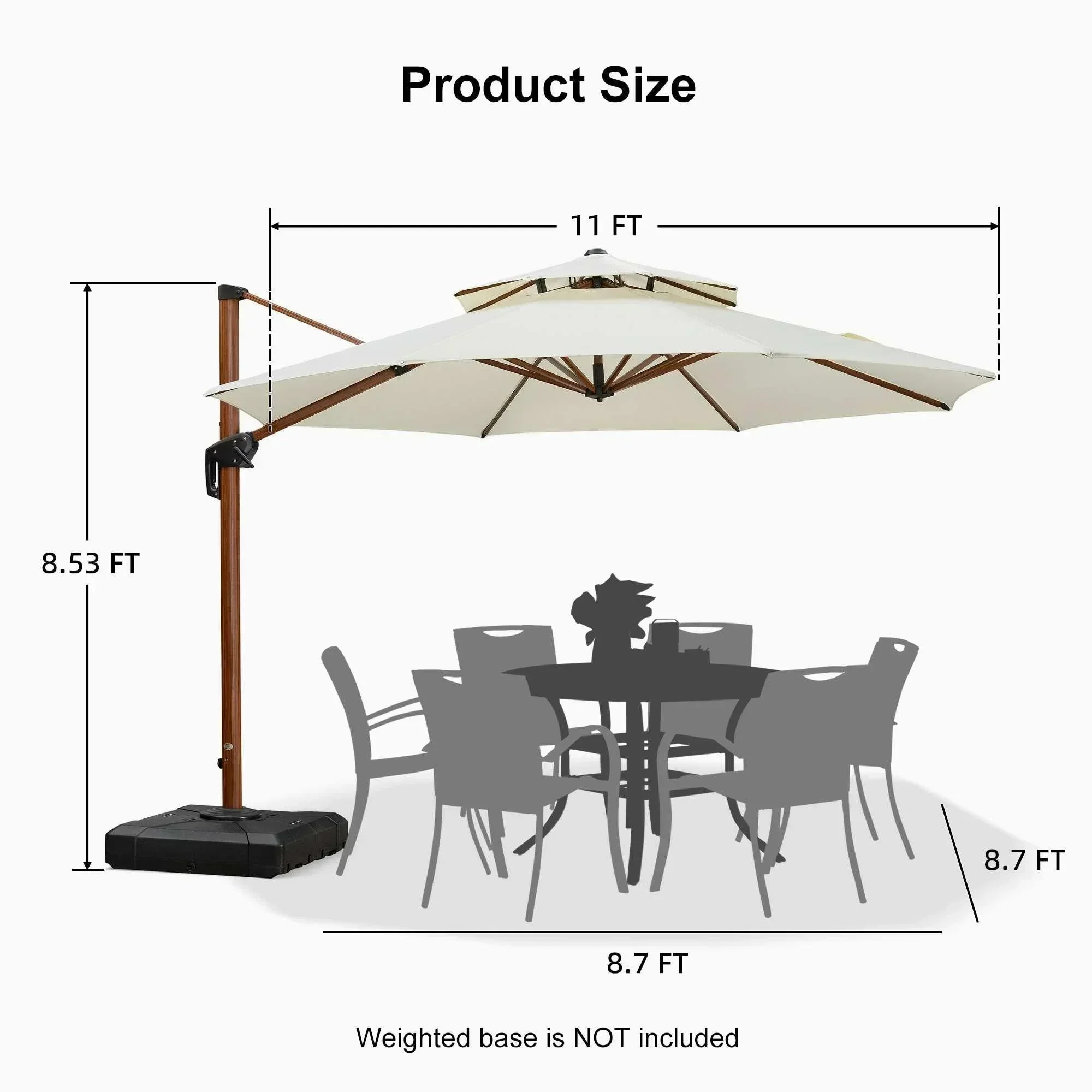 PURPLE LEAF Double Top 10 / 11 / 12 / 13 ft Round Aluminum Patio Umbrella in Wood Color - Image 99