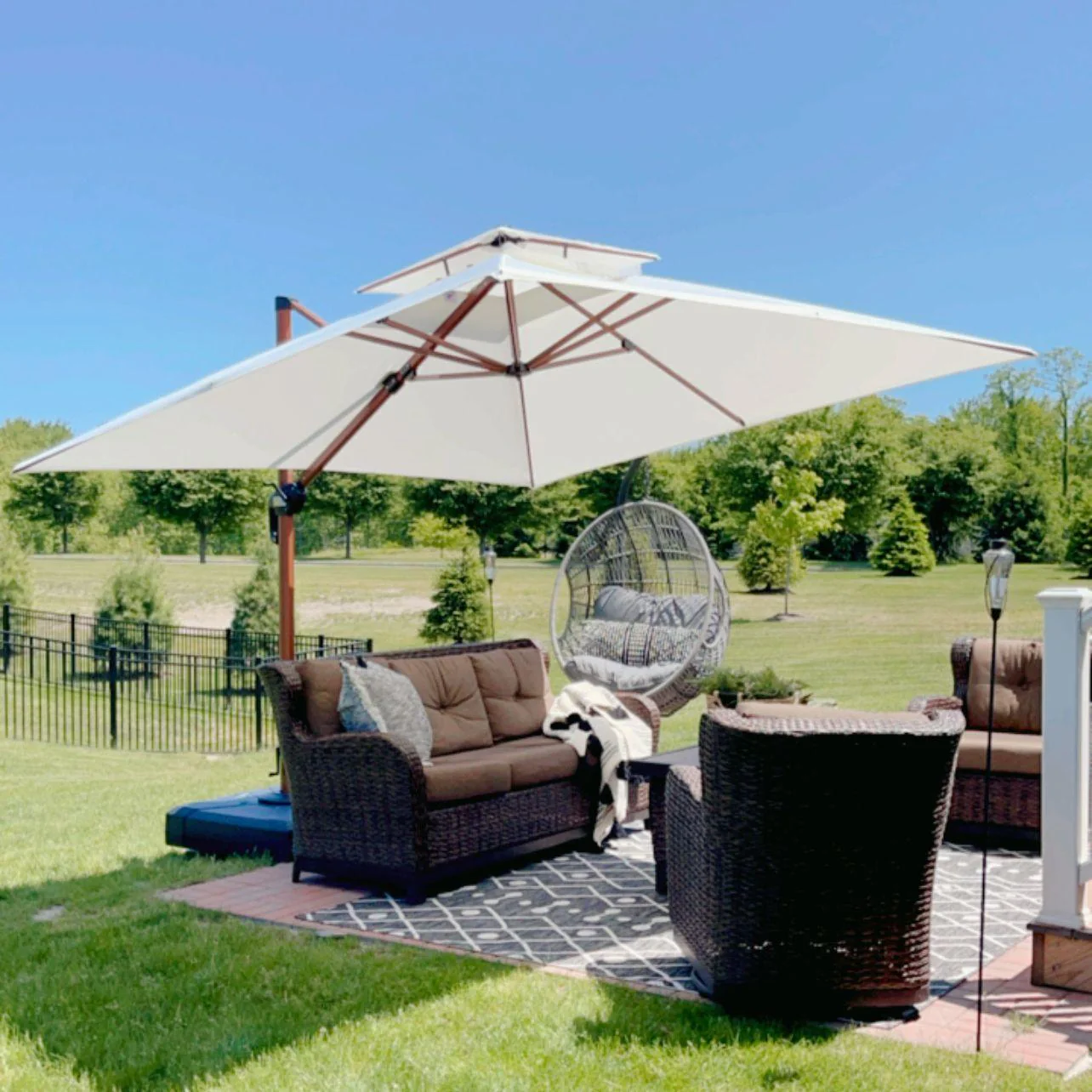 PURPLE LEAF Double Top 9 / 10 / 11 / 12 ft Square Aluminum Sun Umbrellas in Wood Color - Image 174