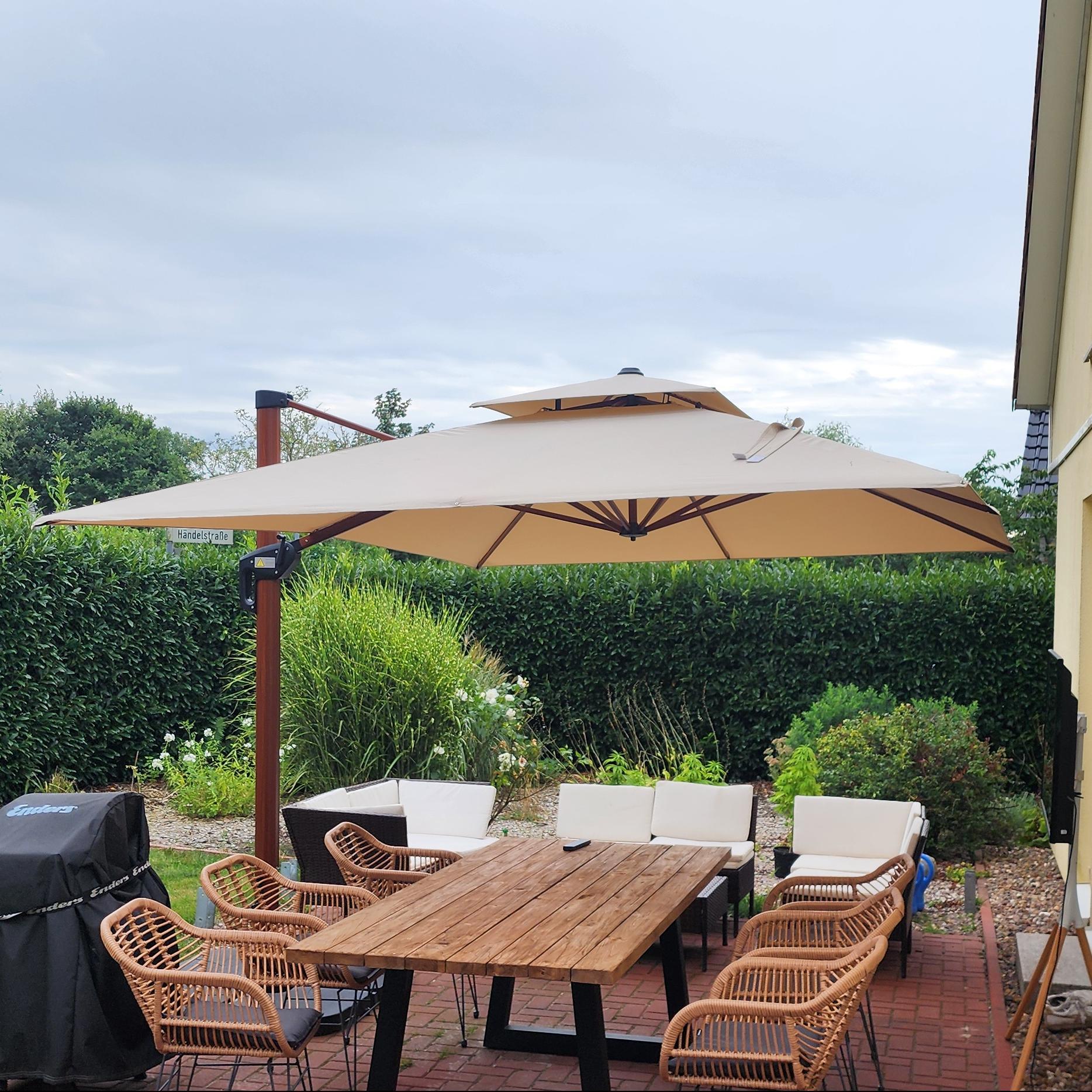 PURPLE LEAF Double Top 9 / 10 / 11 / 12 ft Square Aluminum Sun Umbrellas in Wood Color - Image 175