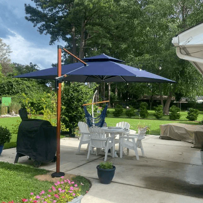 PURPLE LEAF Double Top 9 / 10 / 11 / 12 ft Square Aluminum Sun Umbrellas in Wood Color - Image 176