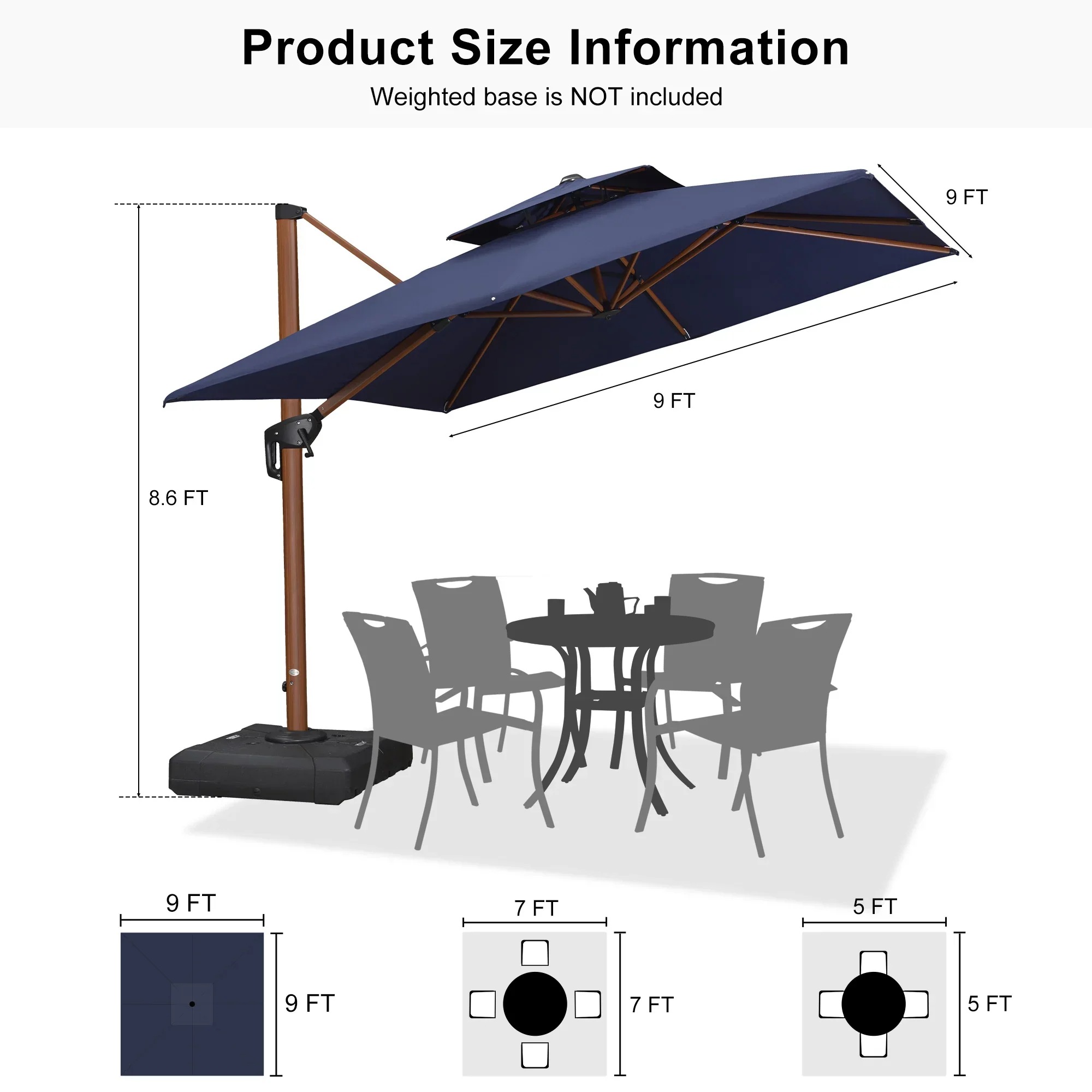 PURPLE LEAF Double Top 9 / 10 / 11 / 12 ft Square Aluminum Sun Umbrellas in Wood Color - Image 182