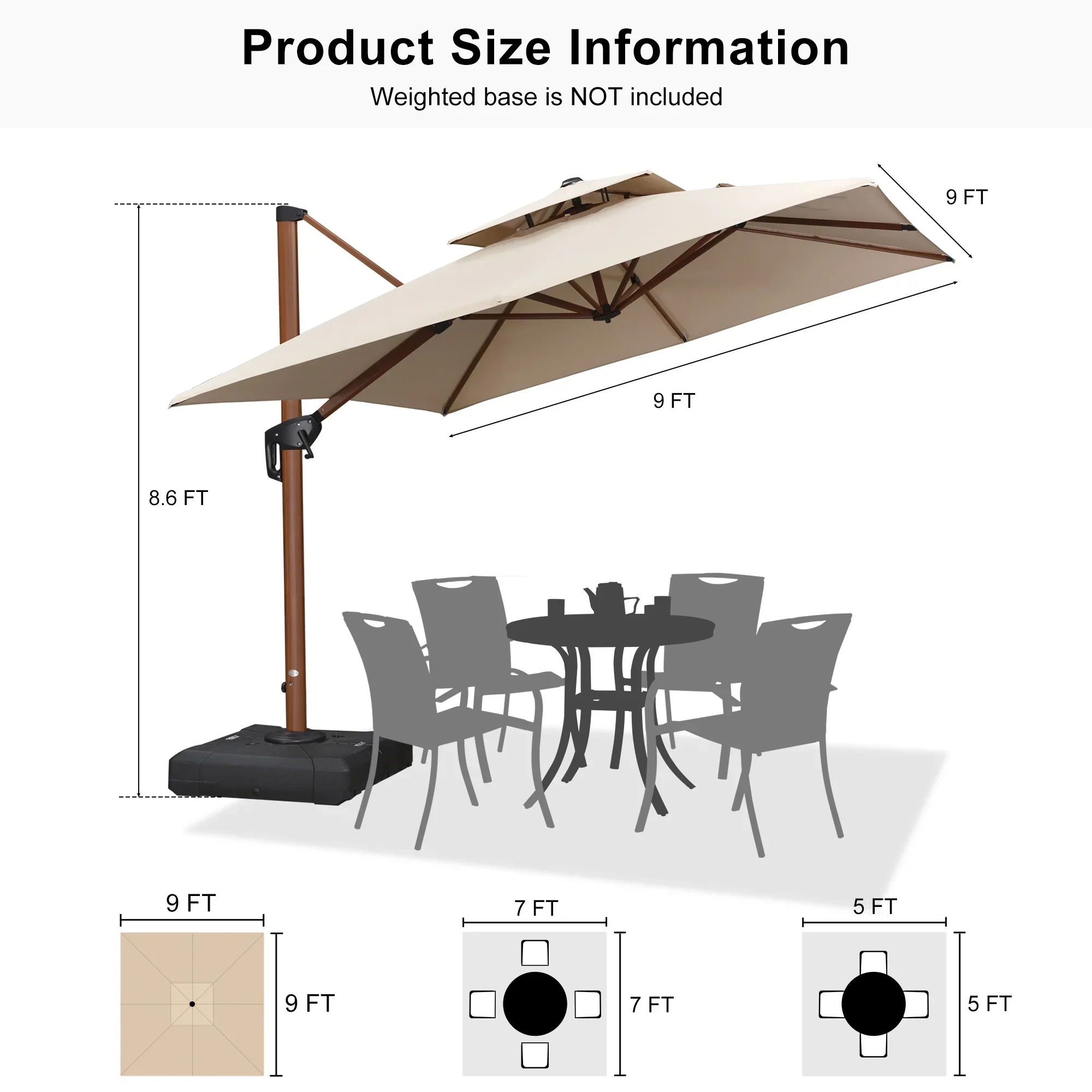 PURPLE LEAF Double Top 9 / 10 / 11 / 12 ft Square Aluminum Sun Umbrellas in Wood Color - Image 183