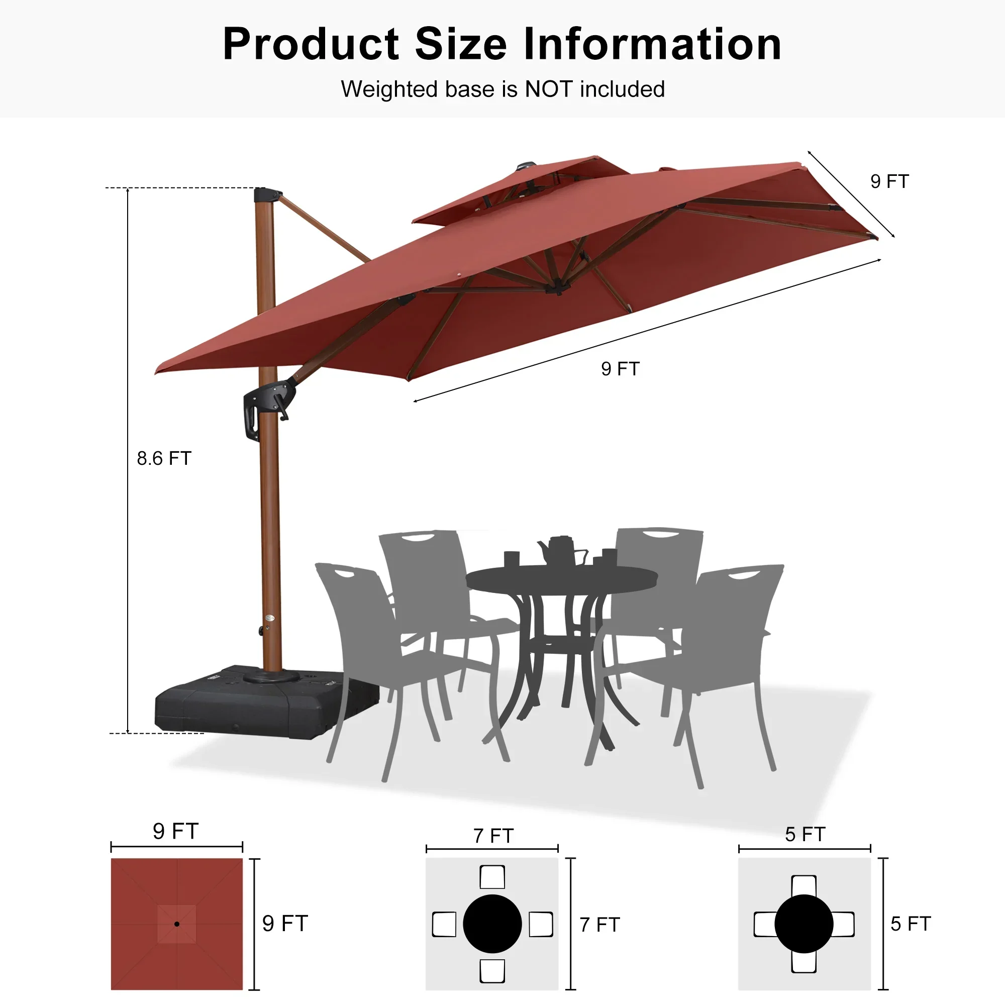 PURPLE LEAF Double Top 9 / 10 / 11 / 12 ft Square Aluminum Sun Umbrellas in Wood Color - Image 184