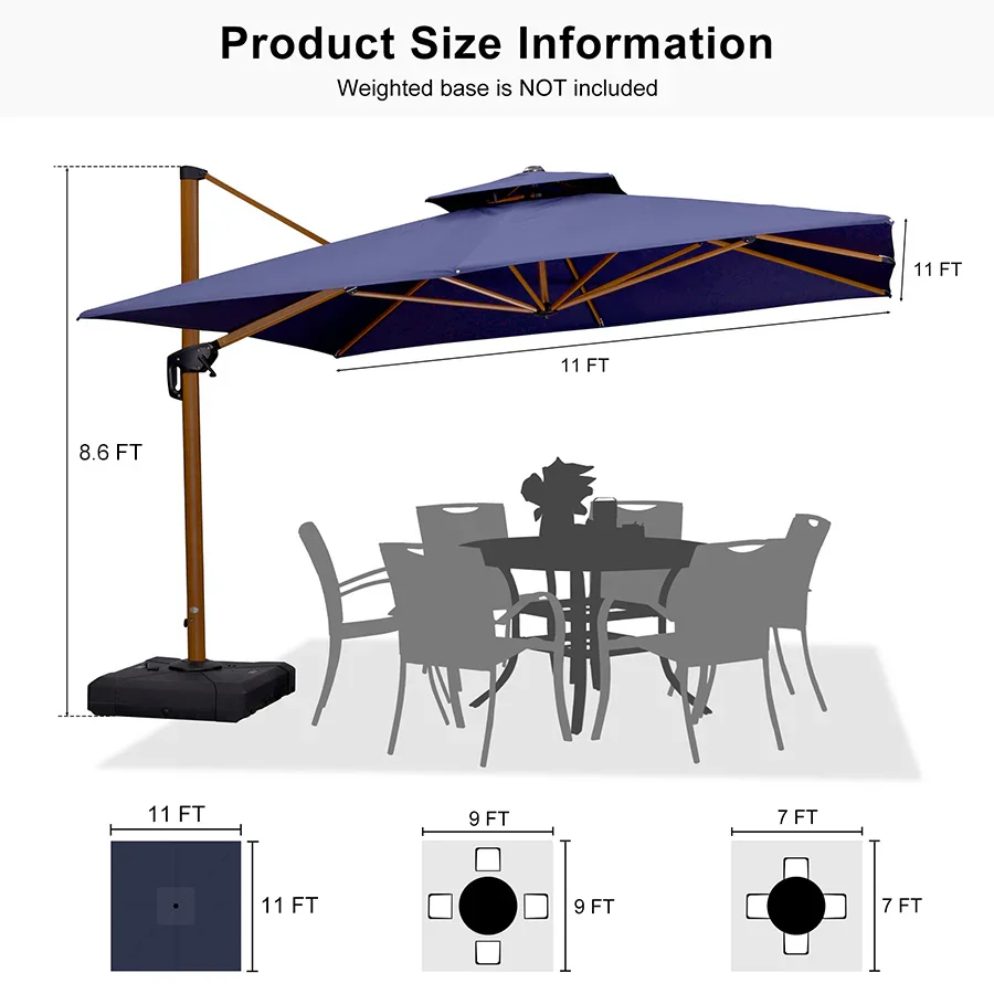 PURPLE LEAF Double Top 9 / 10 / 11 / 12 ft Square Aluminum Sun Umbrellas in Wood Color - Image 190