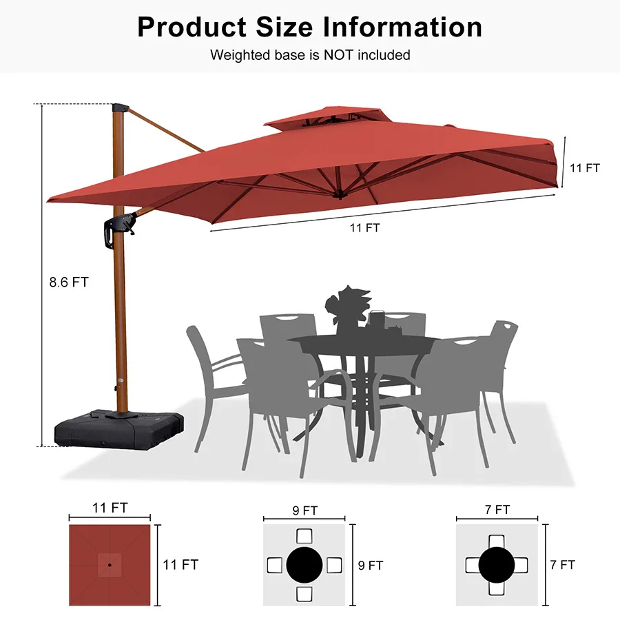 PURPLE LEAF Double Top 9 / 10 / 11 / 12 ft Square Aluminum Sun Umbrellas in Wood Color - Image 192