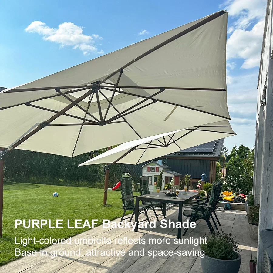 PURPLE LEAF Double Top 9 / 10 / 11 / 12 ft Square Aluminum Sun Umbrellas in Wood Color - Image 198