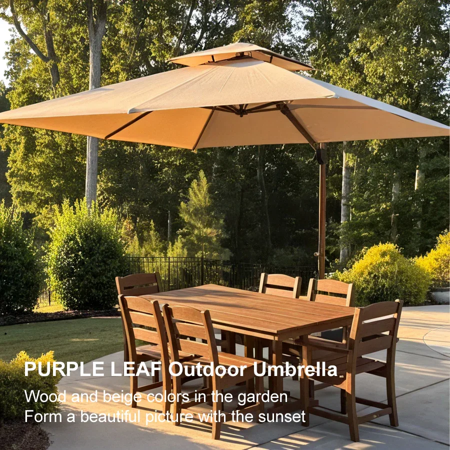 PURPLE LEAF Double Top 9 / 10 / 11 / 12 ft Square Aluminum Sun Umbrellas in Wood Color - Image 199