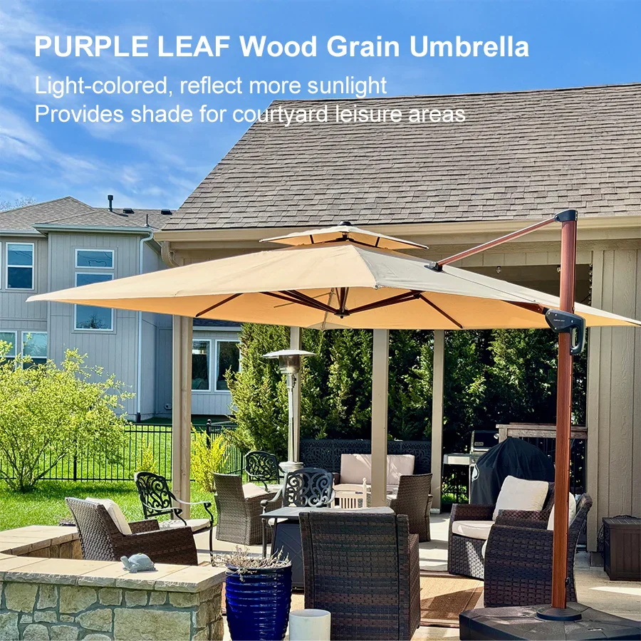 PURPLE LEAF Double Top 9 / 10 / 11 / 12 ft Square Aluminum Sun Umbrellas in Wood Color - Image 200