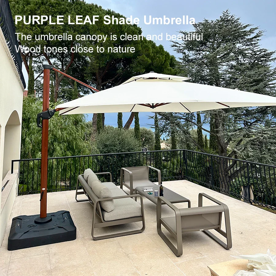PURPLE LEAF Double Top 9 / 10 / 11 / 12 ft Square Aluminum Sun Umbrellas in Wood Color - Image 201
