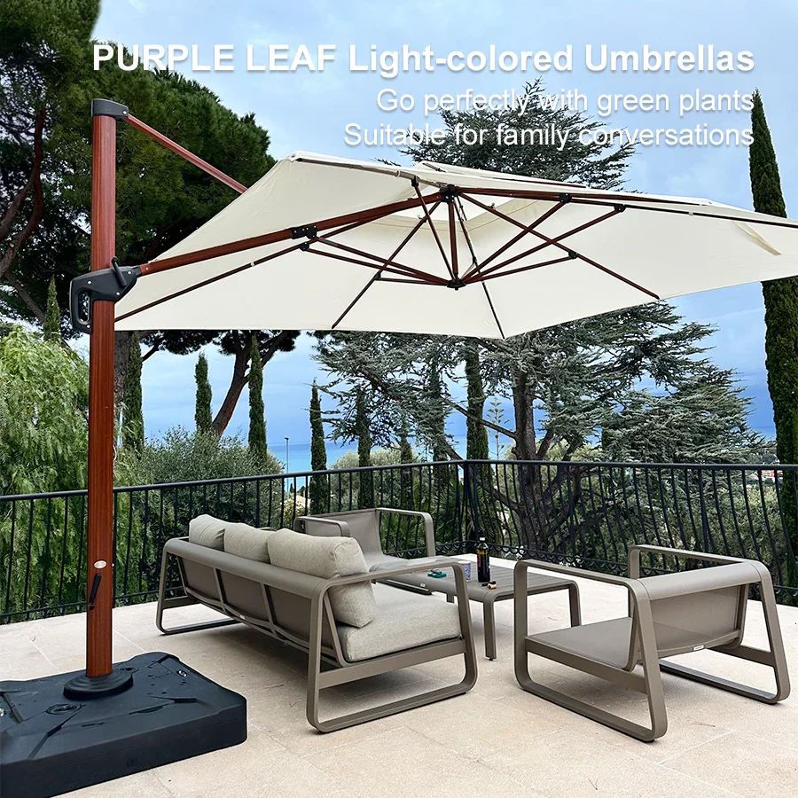 PURPLE LEAF Double Top 9 / 10 / 11 / 12 ft Square Aluminum Sun Umbrellas in Wood Color - Image 202