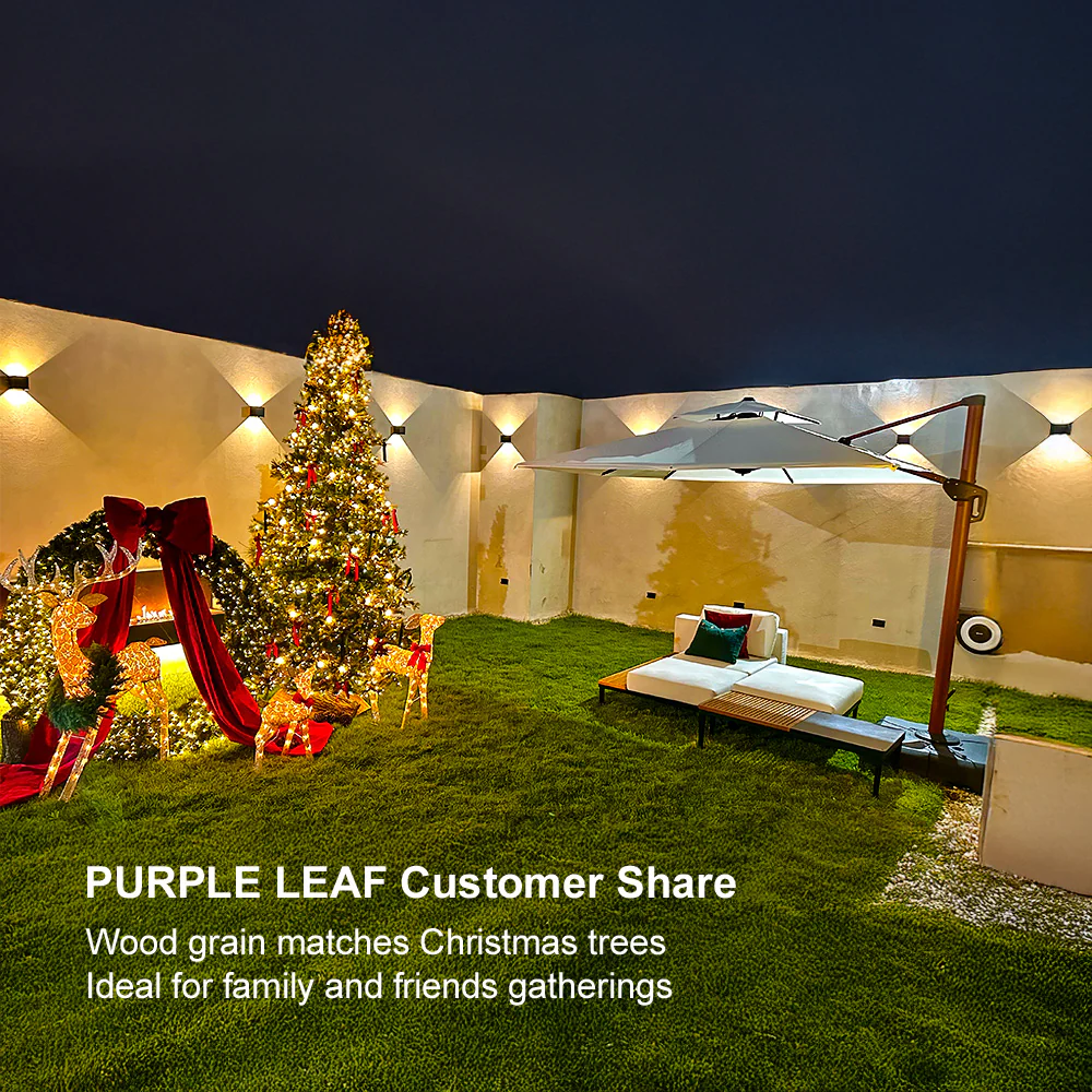 PURPLE LEAF Double Top 9 / 10 / 11 / 12 ft Square Aluminum Sun Umbrellas in Wood Color - Image 203