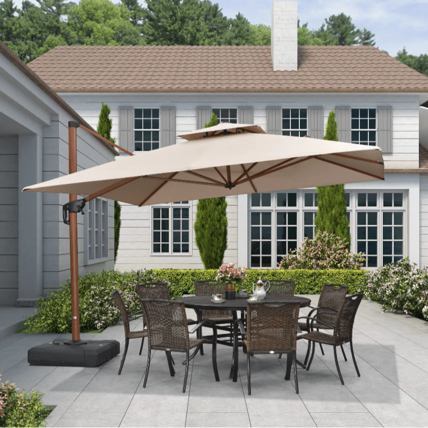 PURPLE LEAF Double Top 9 / 10 / 11 / 12 ft Square Aluminum Sun Umbrellas in Wood Color - Image 5